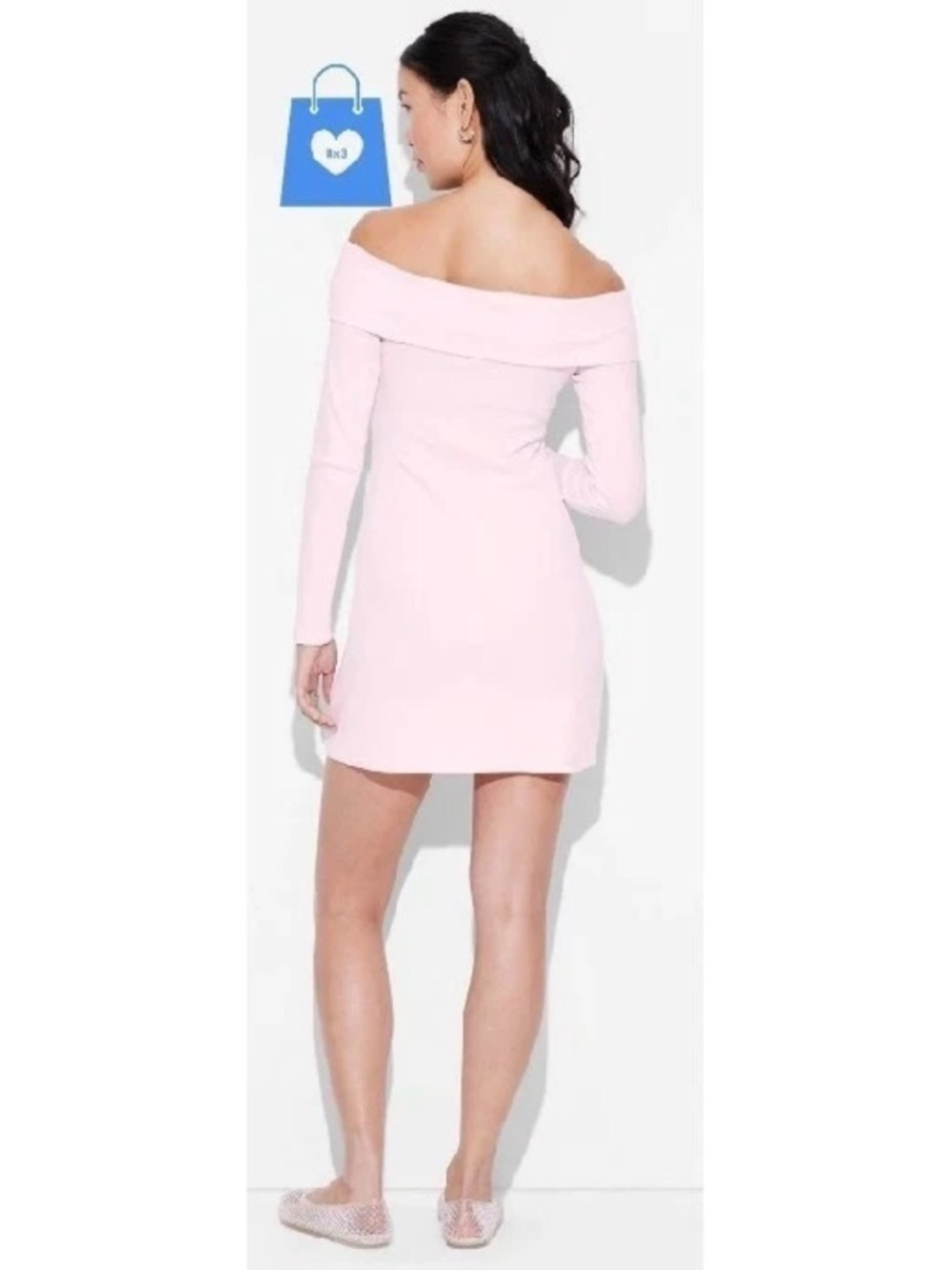 Wild Fable Womens Pink Ribbed Off Shoulder Long Sleeve Button Front Dress - Picture 2 of 2